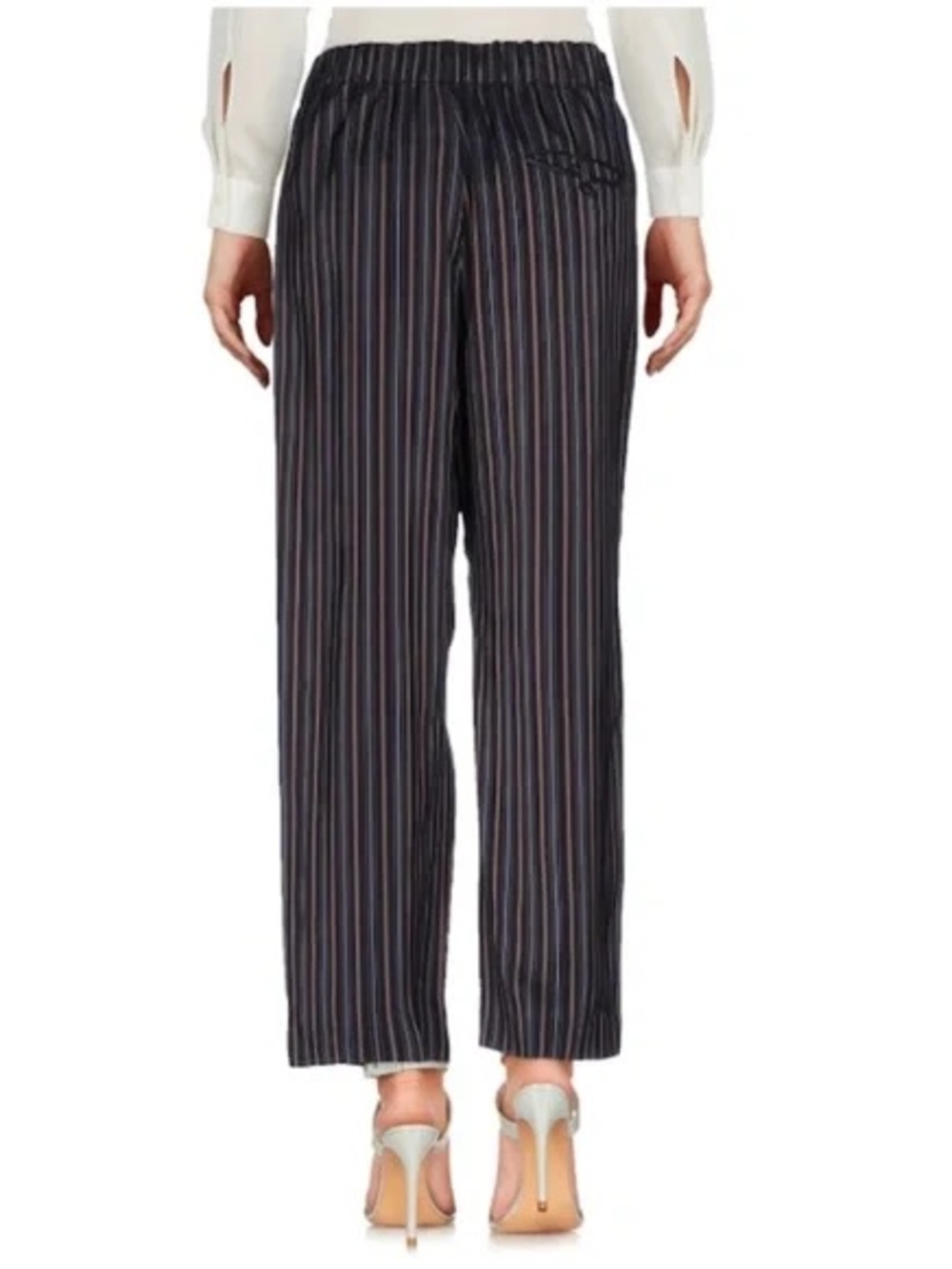 Vince‎ Midnight Blue Pinstripe Cupro High-Rise Wide Leg Pull On Pants Silky MD